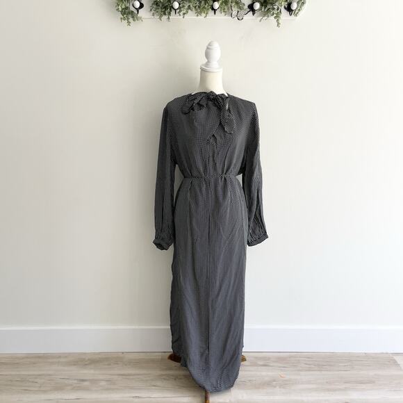 J. Crew Dresses & Skirts - J. Crew scarf neck tie maxi black polka dot chiffon dress XL viscose 9-5325 belt